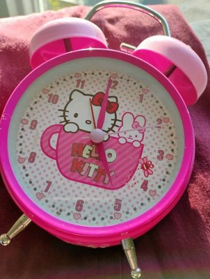 Sanrio Hello Kitty Pink Analog Twin Bell Alarm Clock Quartz Battery Collectible