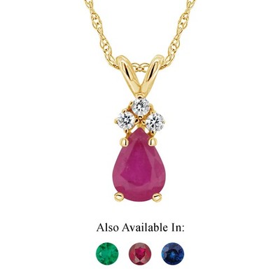 14K Gelbgold 6x4mm Birnenform Natürlicher Rubin Diamant Akzent Anhänger Halskette