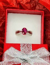 Sterling Silver Lab Ruby Solitaire White Topaz Ring Collectible Unique Valentine