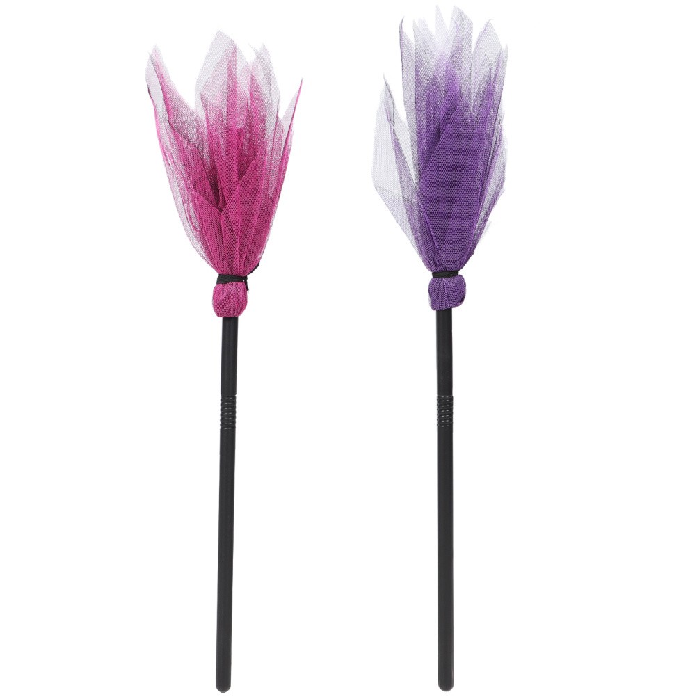 2pcs Witch Broom Party Decoration Halloween Costume Gauze Plastic Broom Props