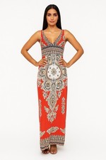 Metropark Orange print V-neck back maxi dress size Finch waist BoHo