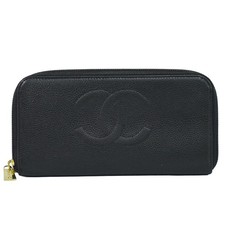 Cartera Chanel CC de cuero con cremallera redonda negra dorada