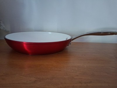 Bialetti  10  Saute Skillet Pan Red Coated Nonstick White Ceramic