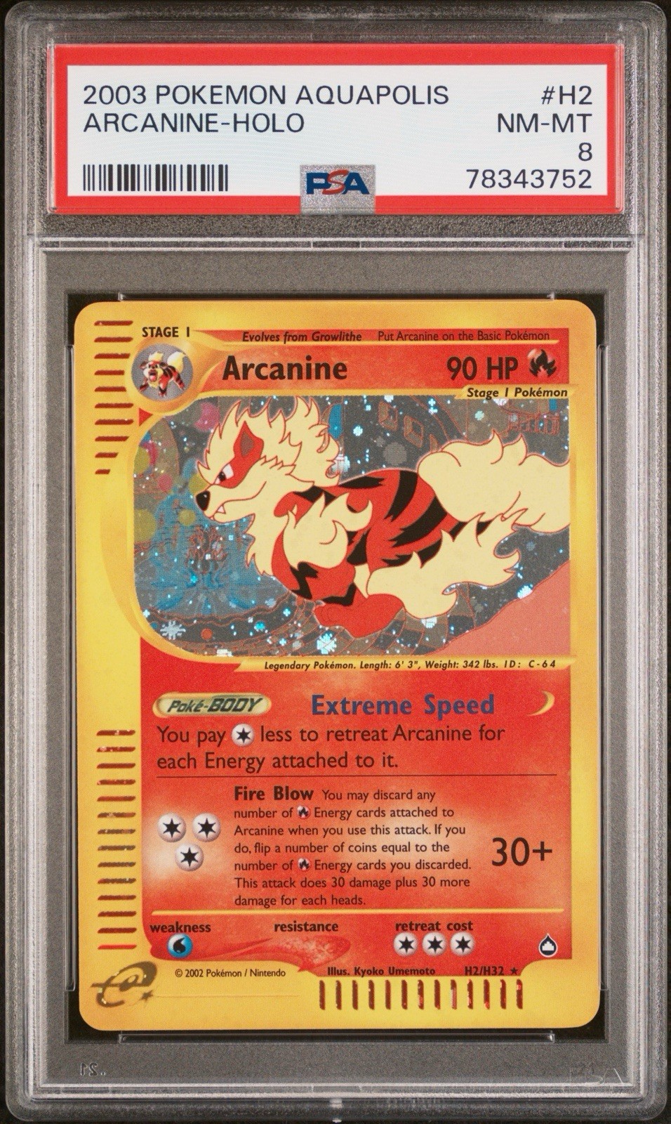 Arcanine H2 Aquapolis Psa 8 2003 Pokemon Holo Near Mint #H2