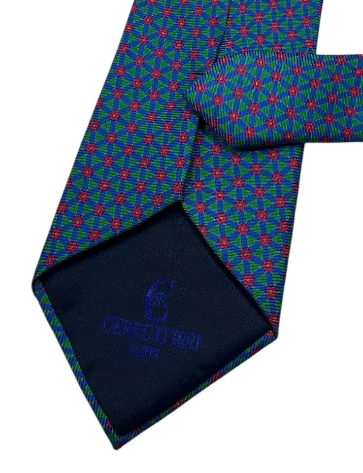 Corbata de seda para hombre CERRUTI corbata de lujo verde azul rojo geométrica floral con:3,7" usada en excelente estado Foto 3 de 3