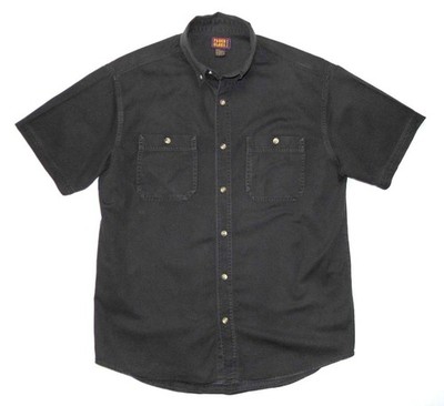 Faded Glory - Herren Vintage Worker Sommer Hemd - Large - Schwarz Relaxed Fit