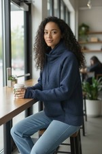 NWT Athleta Sweatshirt Jacquard Elevation Blue Textured Mock Neck Pullover Sz. M
