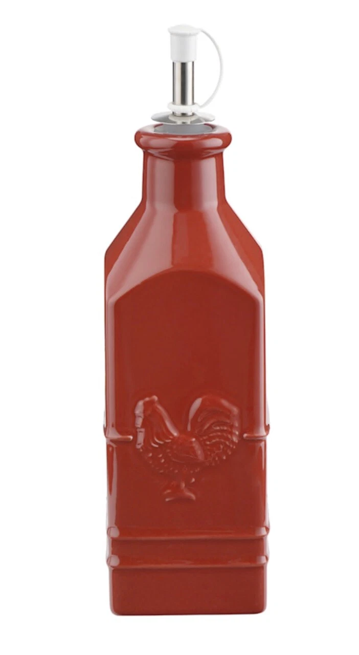 Oil Vinegar Ceramic Red Rooster Pattern Container