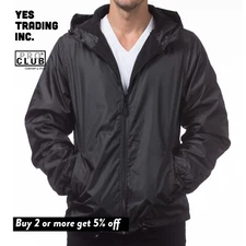 PROCLUB MENS LIGHTWEIGHT WINDBREAKER PRO CLUB HOODED FLEECE LINED RAIN JACKET