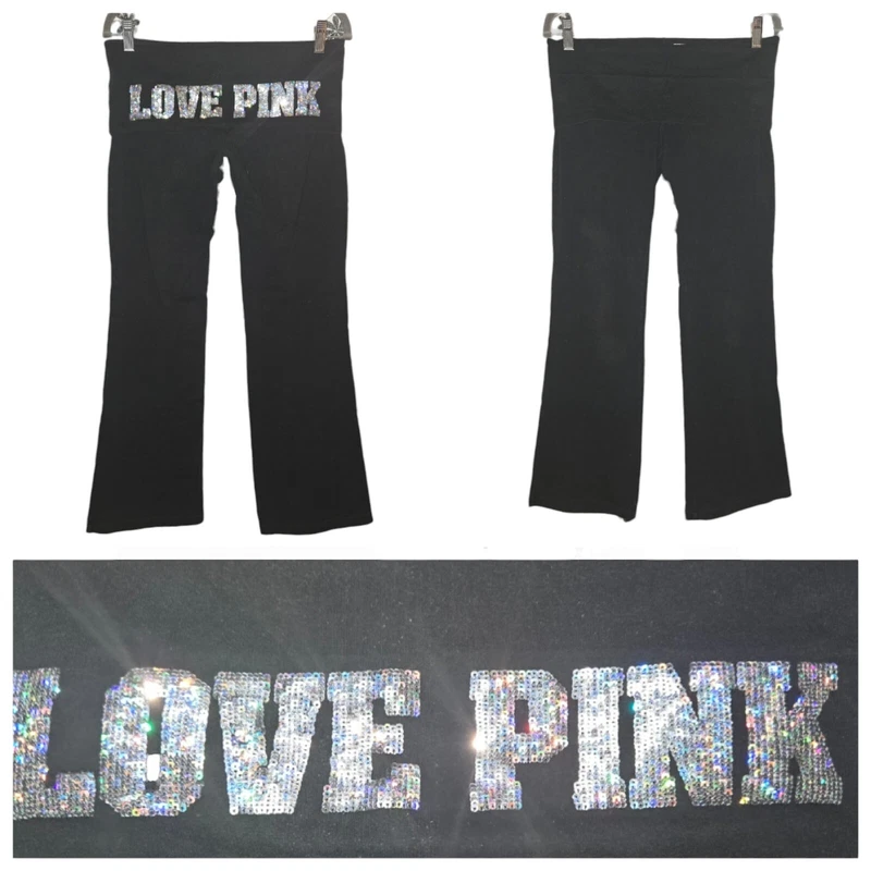 victoria-secret-vs y2k vintage foldover yoga flare bling pants
