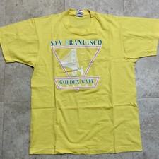 VTG 90s SAN FRANCISCO GOLDEN GATE BRIDGE T SHIRT YELLOW SINGLE STITCH SF USA L