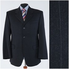 Mens Striped Blazer 44R UK Size Dark Grey Wool Sport Coat Jacket