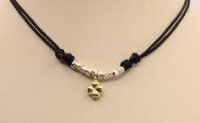 COLLANA DODO STYLE PEPITE CHARM QUADRIFOGLIO  MM 8 CUOIO CERATO CHIUSURA SCORREV