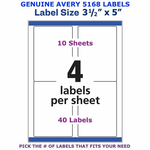 Avery TrueBlock Laser Shipping Label 3 1/2" x 5" (5168) PICK YOUR OWN # OF LABEL - Picture 11 of 14