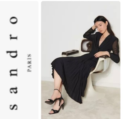 Sandro Dual Material Long Sleeved Dress