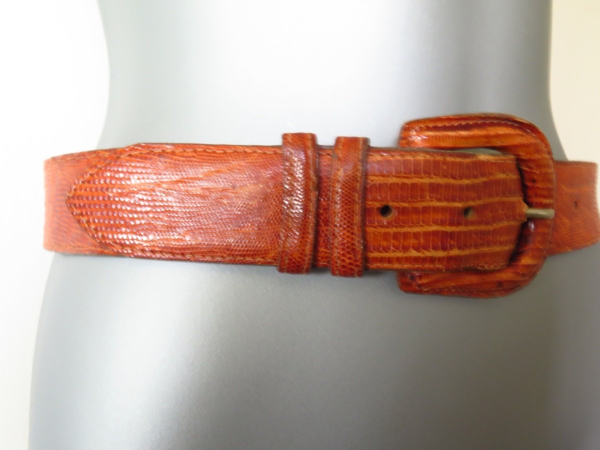 CIPRIANI LIZARD Red Women\'s Belt Vintage Red Lizard Grain Leather Belt With Gold Buckle Size  main image 2