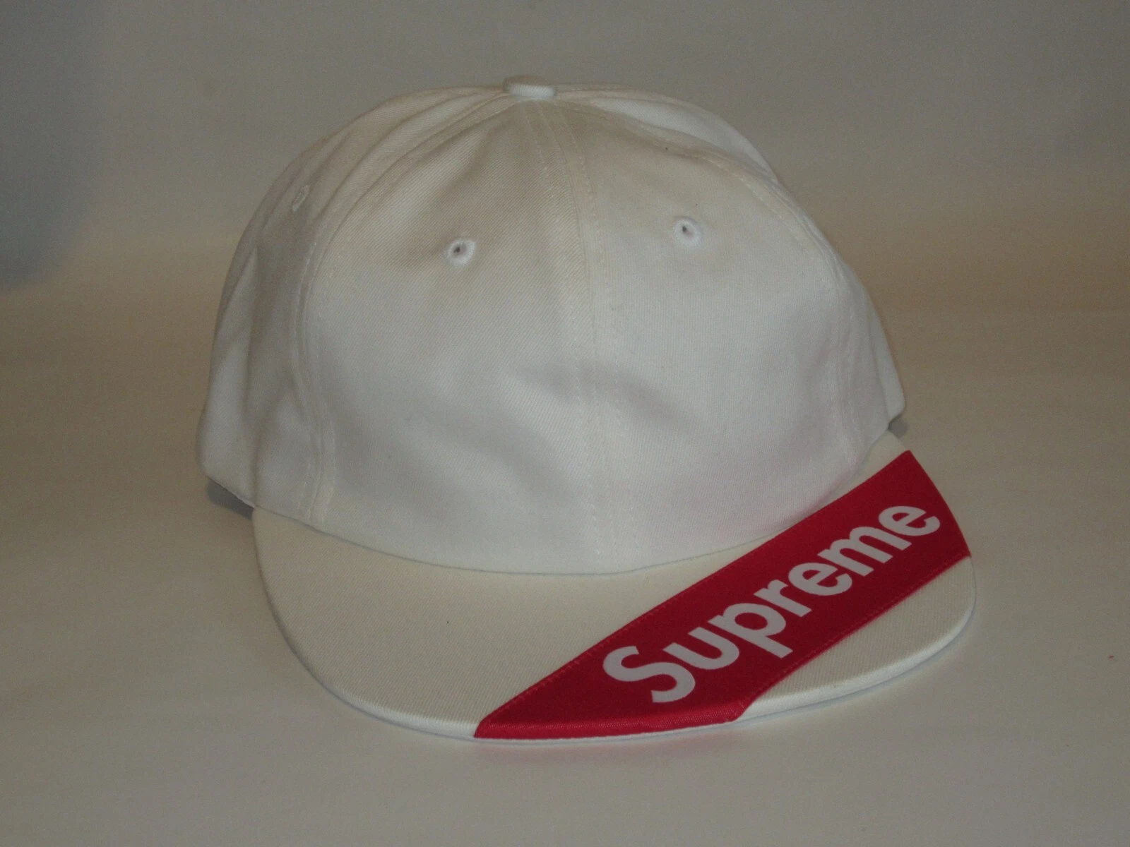 Casquette chapeau 6 panneaux SUPREME NY Visière étiquette BLANCHE à bretelles réglables NEUF ! S/S 2018