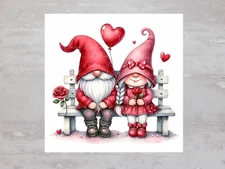 Valentines Gnome Couple On Bench Fabric Panel Craft Sewing Quilt Block A515