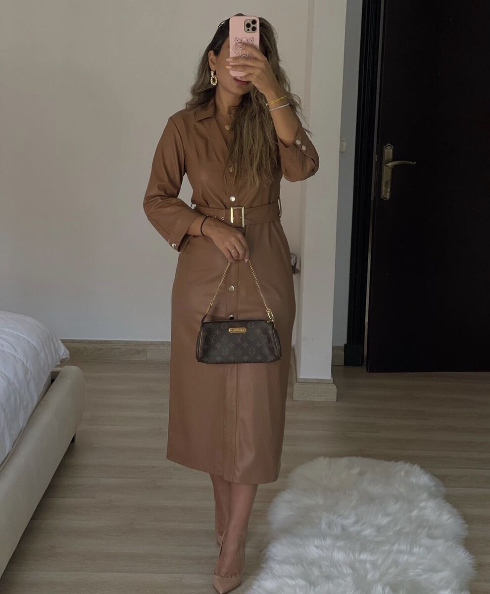ZARA FAUX LEATHER BROWN SHIRT DRESS WITH BELT : XS, S, M, XL ZARA FAUX LEATHER BROWN SHIRT DRESS WITH BELT : XS, S, M, XL