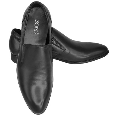 BOND | SITTO: Size 7.5 Black Leather Slip-on Low Heel Men's Dress Shoe FREE SHIP
