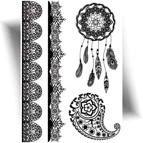 ►TATOUAGE TEMPORAIRE DENTELLE ATTRAPE RÊVE - Tattoo éphémère noir - Provisoire◄ - Imagen 2 de 2