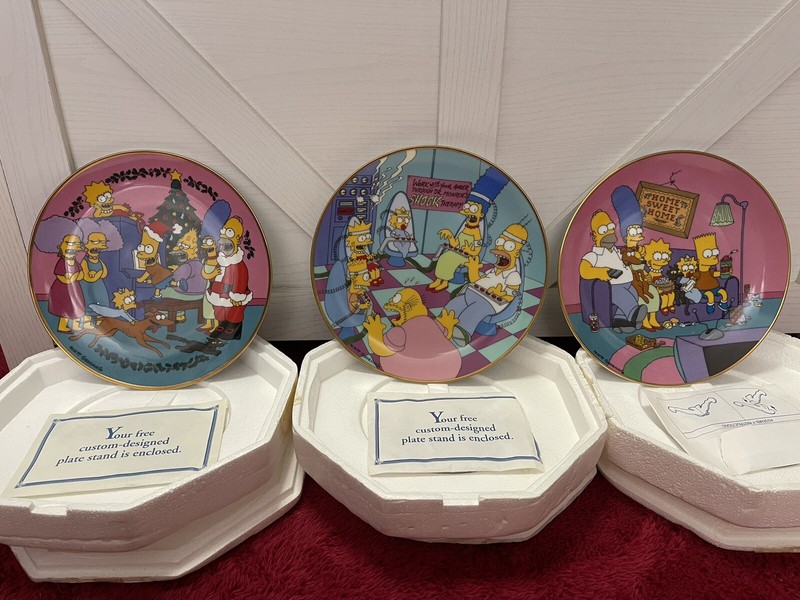 RARE Franklin Mint SIMPSONS  24K Gold Ltd EDITION LOT of 3 Collector Plates
