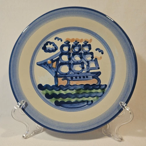 M A Hadley Clipper Ship Appetizer Plate 7.5" Stoneware Ship & Whale Product Line