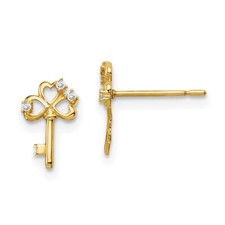14k Yellow Gold Cubic Zirconia Key Stud Earrings Gift for Women