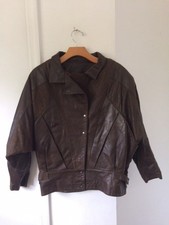 Vtg George Kiss Women's Ent By Maryse Roye Brown Leather Moto Jacket Sz S