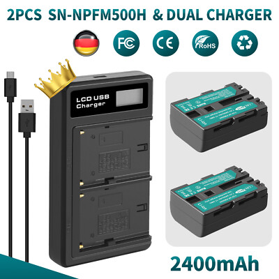 2Pcs NP-FM500H Akku Für Sony DSLR-Alpha 500 580 850 900 SLT-A58 & Dual Ladegerät