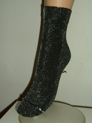 CALZEDONIA CALZINI NERI COSTE CON GLITTER ARGENTO TAGLIA UNICA | eBay