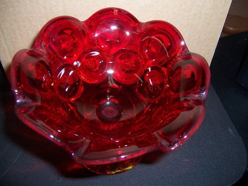 LE SMITH RUBY RED AMBERINA MOON & STAR FOOTED COMPOTE - Picture 3 of 4