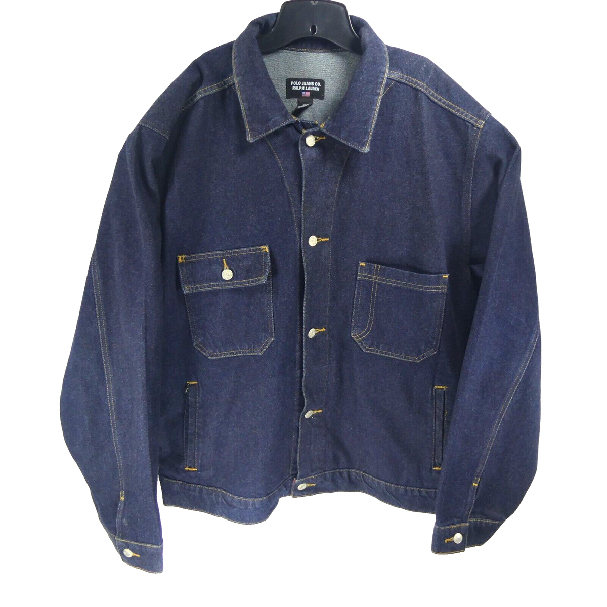 Vtg Polo Jeans Company Ralph Lauren Mens 2XL Military Denim Jacket 