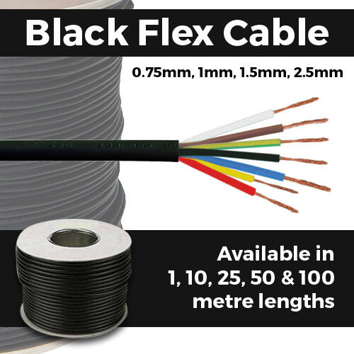 Black Flex Cable 2 Core - 7 Core Round Electrical Cable 0.75mm - 2.5mm 240V Popularna okazja