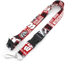 Wisconsin Badgers Logo NCAA Dynamic Lanyard Key Ring Keychain w/ Safety Clip