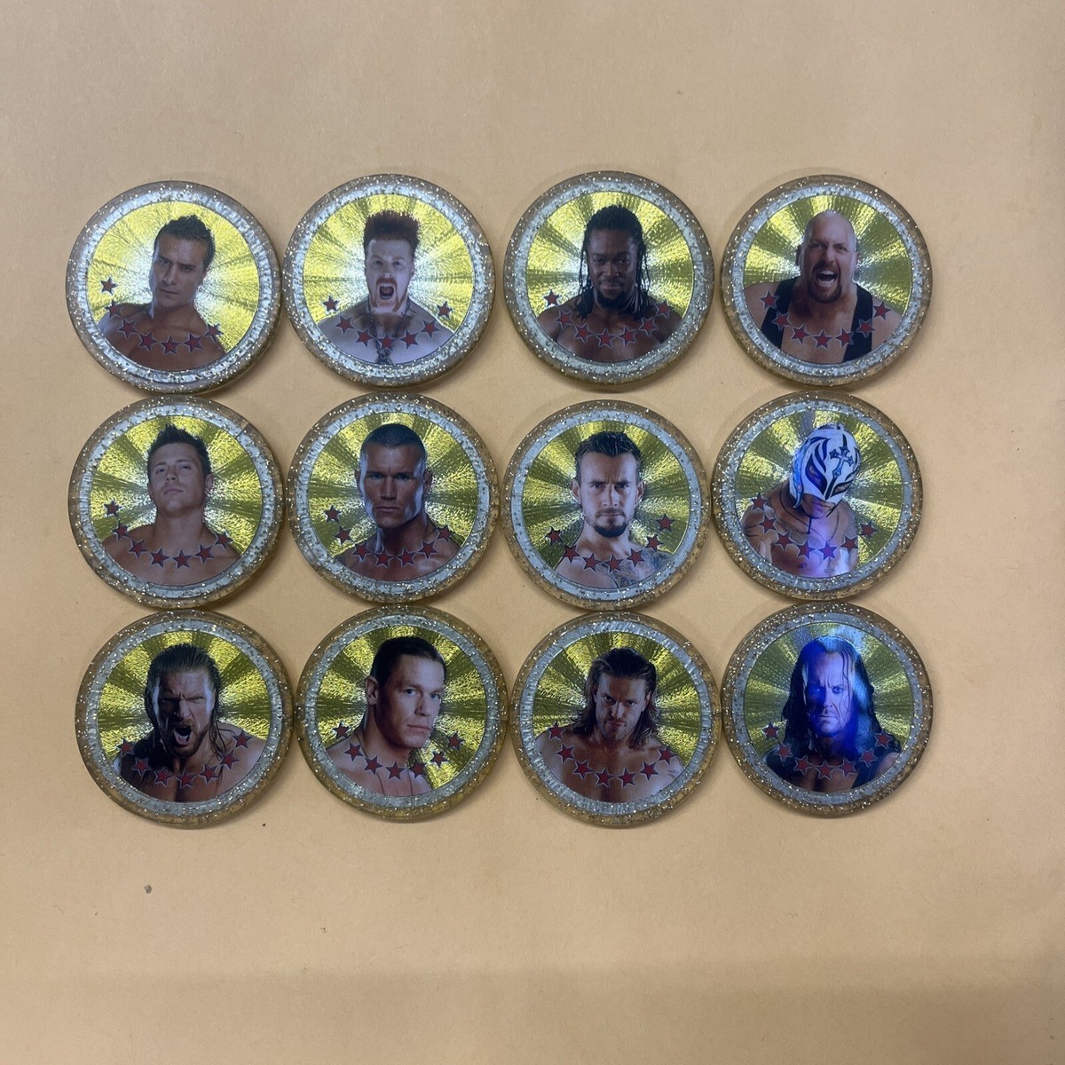 WWE Topps POWER CHIPZ Gold SPARKLE Complete Set G1-G12 Super Rare