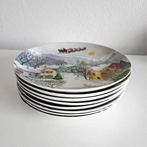 Pottery Barn Winter Village SET OF 8 Holiday Plates Christmas XMas 9.25" - Picture 4 of 6
