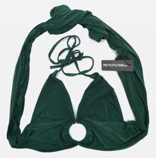 NWT Pretty Little Thing Jasper Green Plunge Ring Details Bralette Top Size 12
