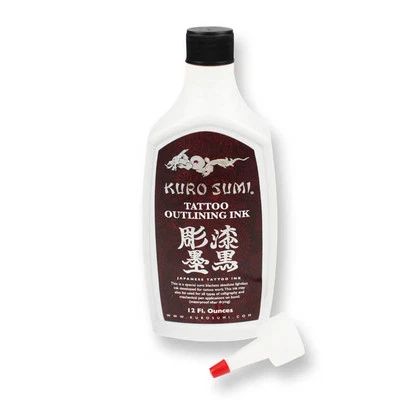 Kuro Sumi Tattoo Ink - Lining Black 12oz - Original bottle for outlining - liner