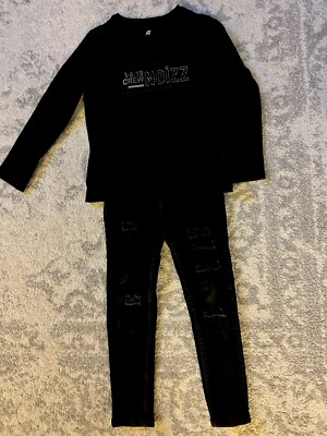 Lot Of 2 Noize Trendy Distressed Skinny Jeans And Long Sleeve Top, Black Size 6