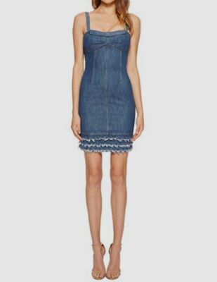 $941 Boutique Moschino Women's Blue Sleeveless Denim Sheath Dress Size12