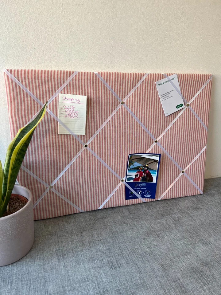 Pink & White Candy Stripe Fabric Notice Board – Handmade Padded Memo Board - Image 3 of 4