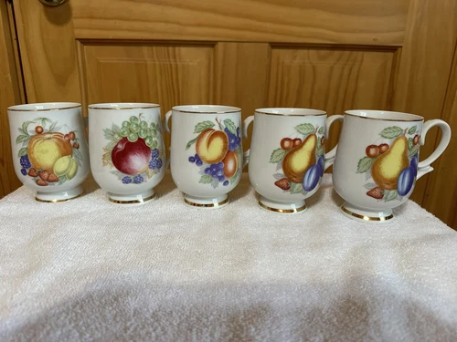 Royalton China Co. Translucent Porcelain Fruit Pattern Coffee Mugs