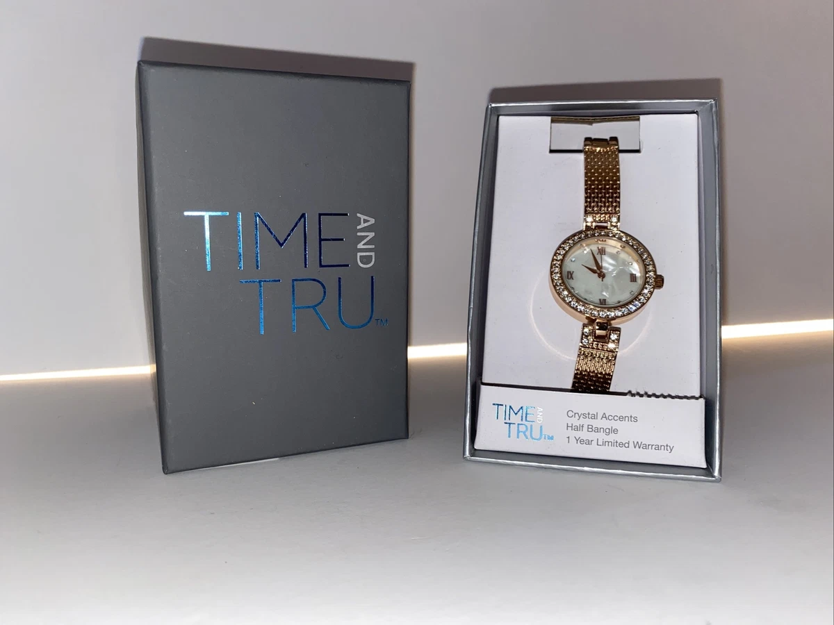 Time Tru Ladies Half Bangle Watch With Crystal Accents NIB Rose Gold Tone