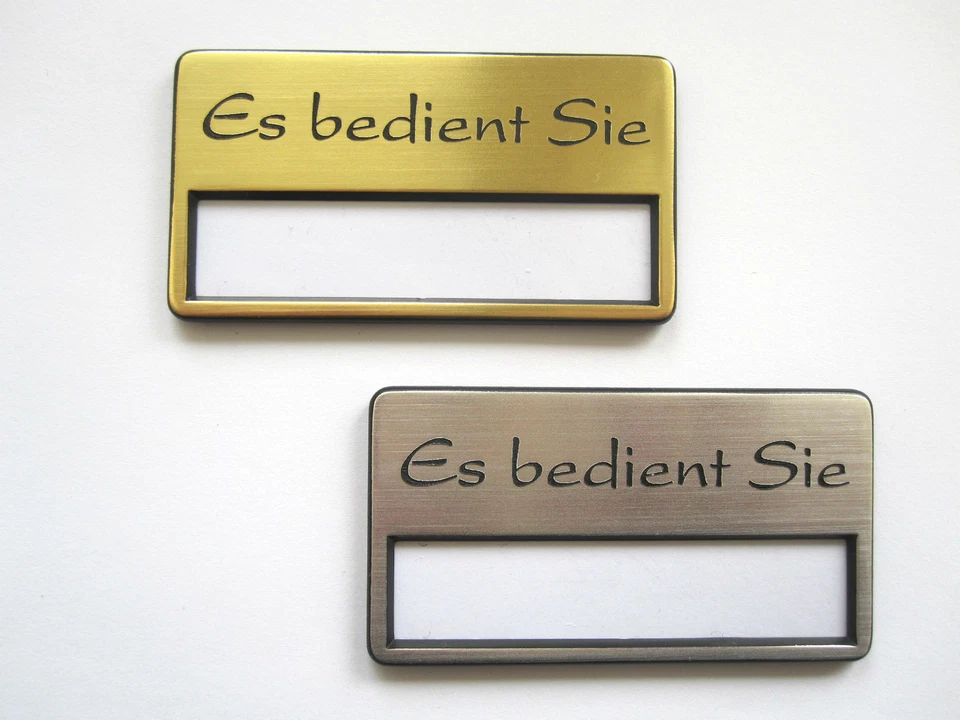 SCHMALZ 10 x Kunststoff Namensschild, Namensschilder mit Magnet, silber- oder goldfarbig
