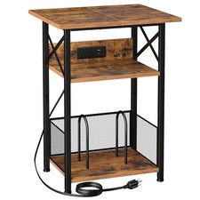 Record Player Stand with Charging Station, Large Turntable Stand with Storage...