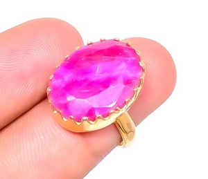 Authentic Ruby (Lab-Created) Gemstone 18k Yellow Gold Plated Ring s.7 R7623-221