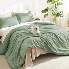 King Comforter Set Sage Green, 3 Pieces Lightweight Solid Bed Set  Soft Fluffy