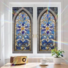 Window Privacy Film Static Cling Stained Glass 17.5W"X39.3L" Gothic Glass