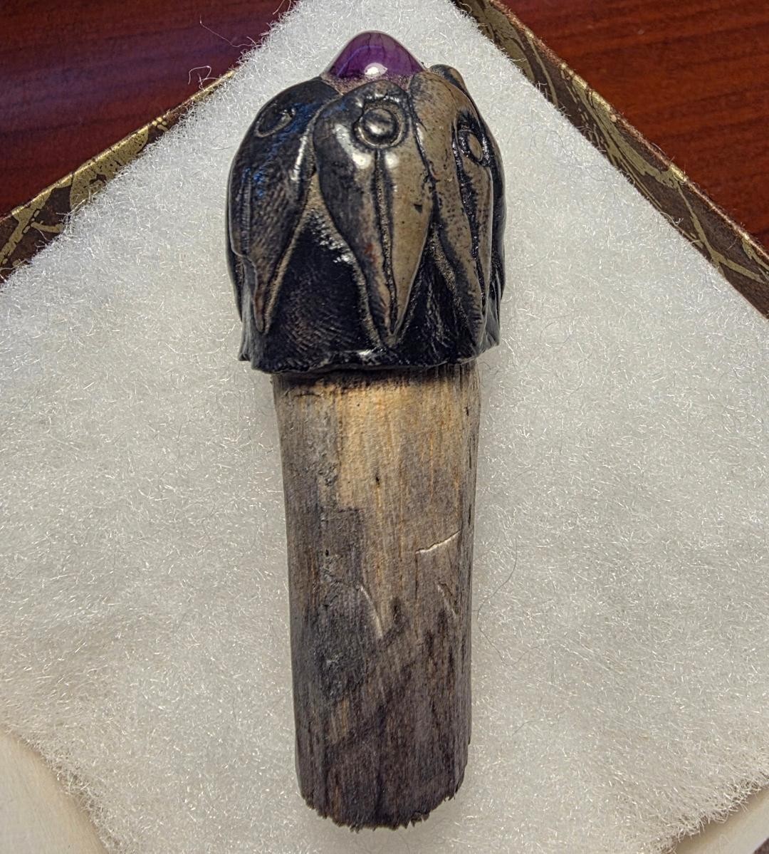 Vtg Artisan Crafted Bottle Stopper Claws Grasping Amethyst Top Protecting Jewel